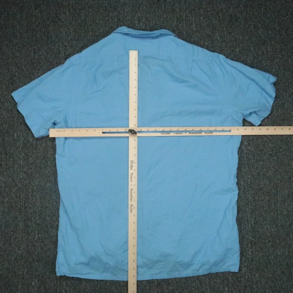 Polo Ralph Lauren Shirt‎ Mens XL Blue Short Sleeve Linen Classic Fit Camp Collar